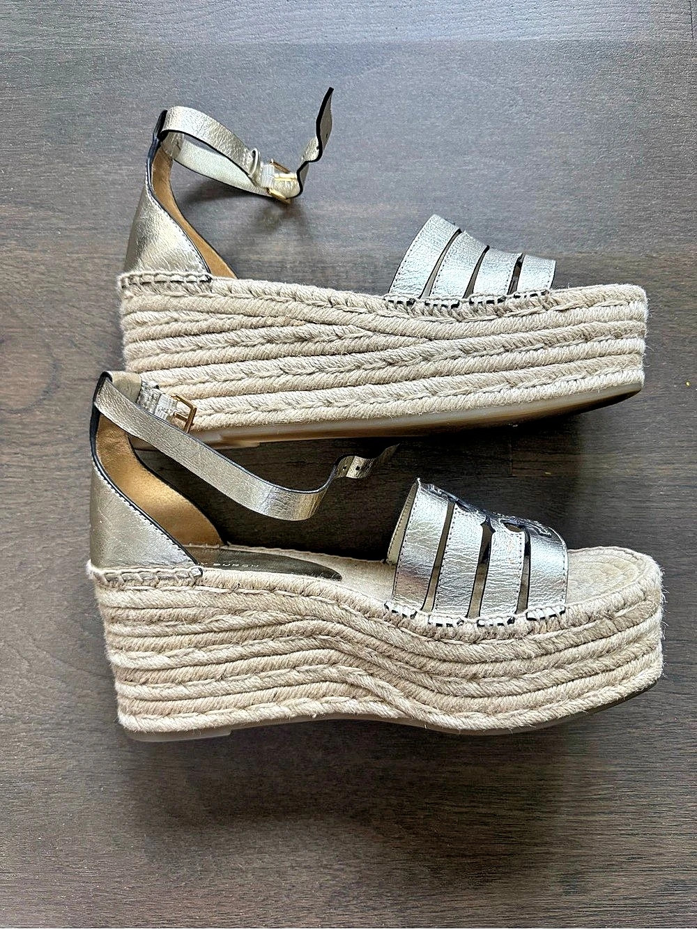 Tory Burch Wedge Espadrille Metallic Platform Sandals 8.5 - Picture 3 of 4